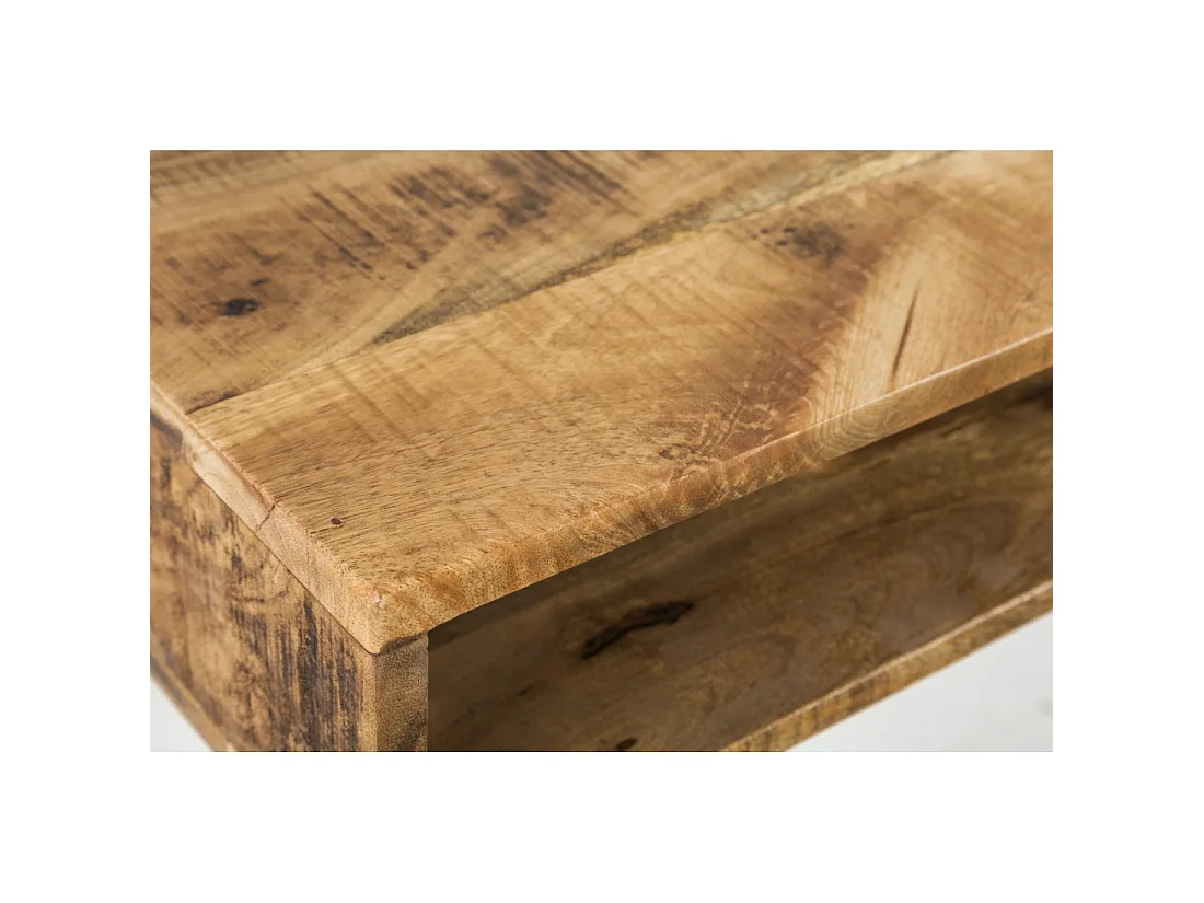 Escritorio industrial SILVA de 100 cm en madera maciza de mango con nicho y patas de aguja en metal negro