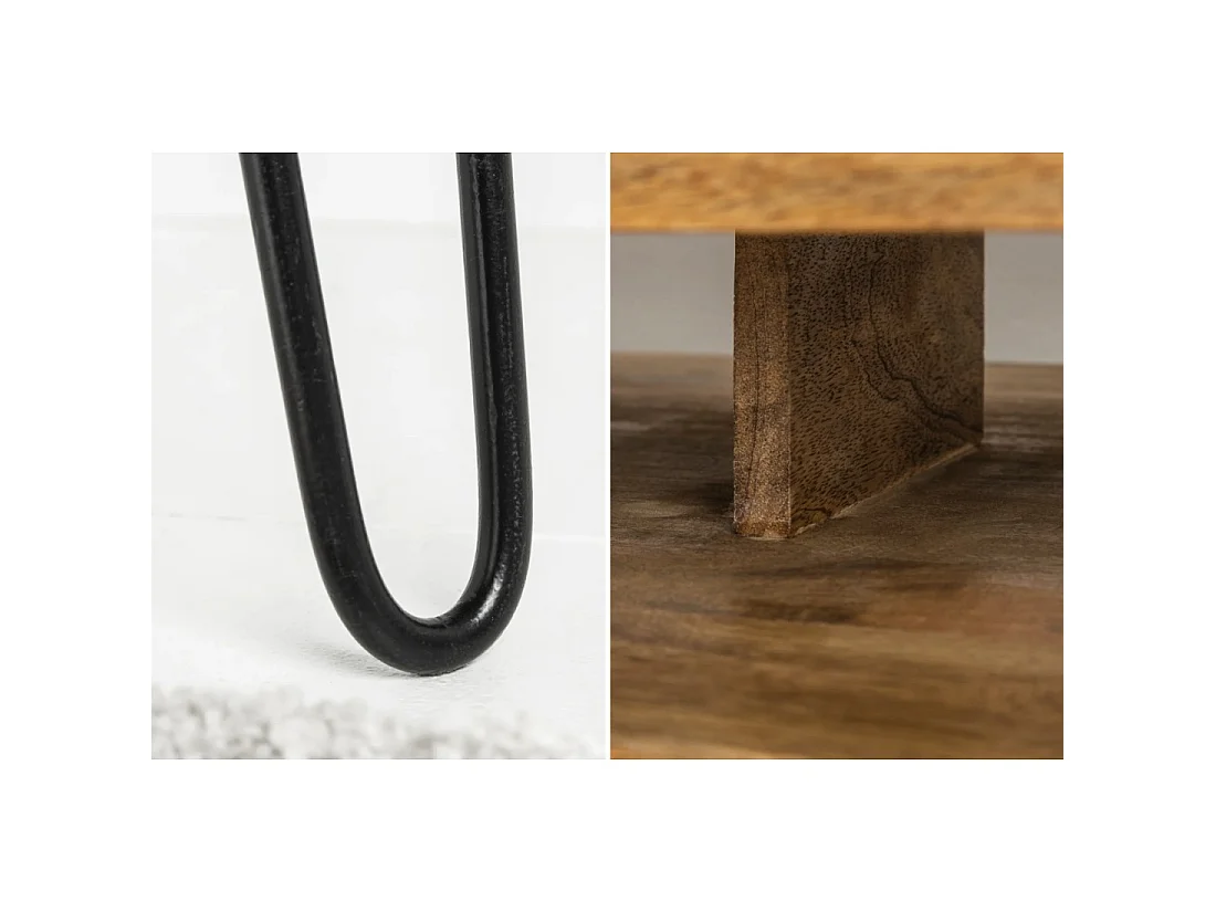 Escritorio industrial SILVA de 100 cm en madera maciza de mango con nicho y patas de aguja en metal negro