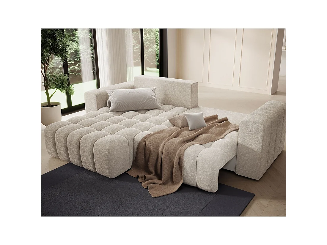 Canapé d'angle convertible DORY beige 250 cm avec coffre de rangement angle droit