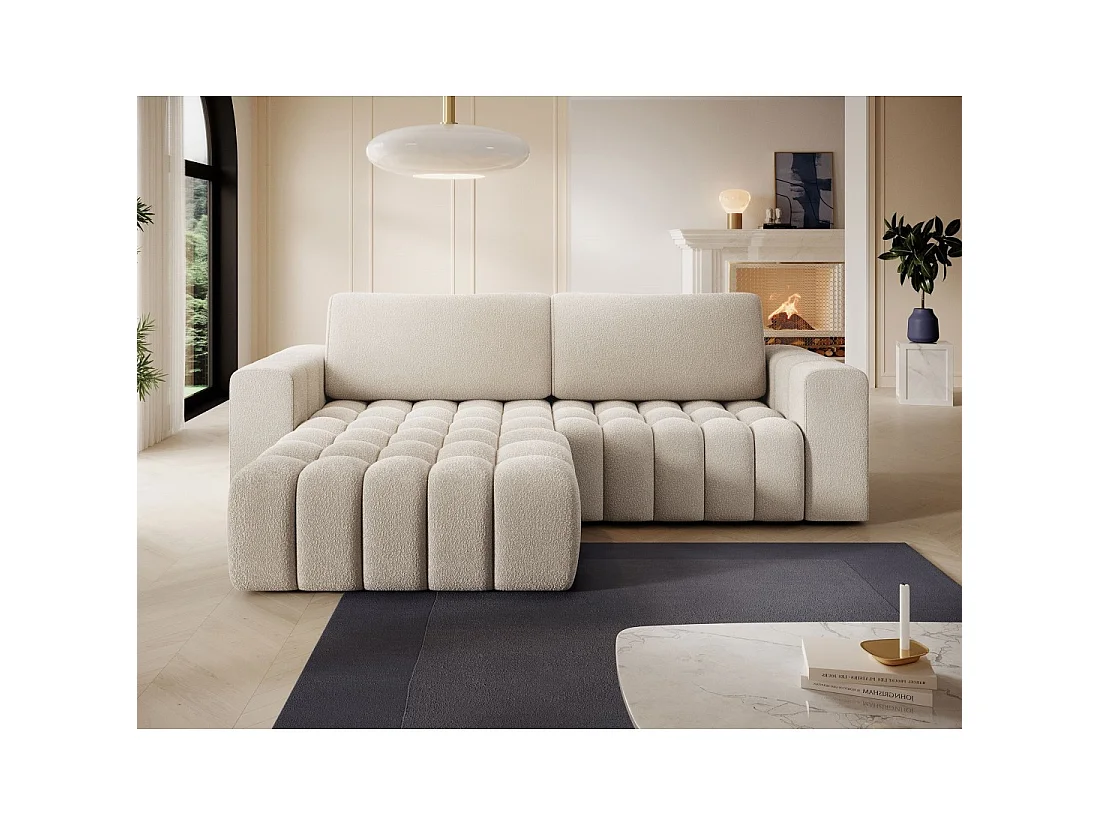 Canapé d'angle convertible DORY beige 250 cm avec coffre de rangement angle droit