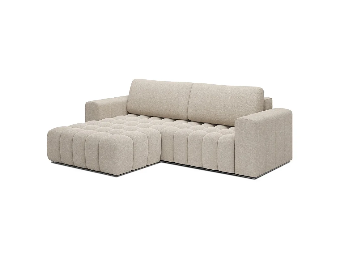 Canapé d'angle convertible DORY beige 250 cm avec coffre de rangement angle droit