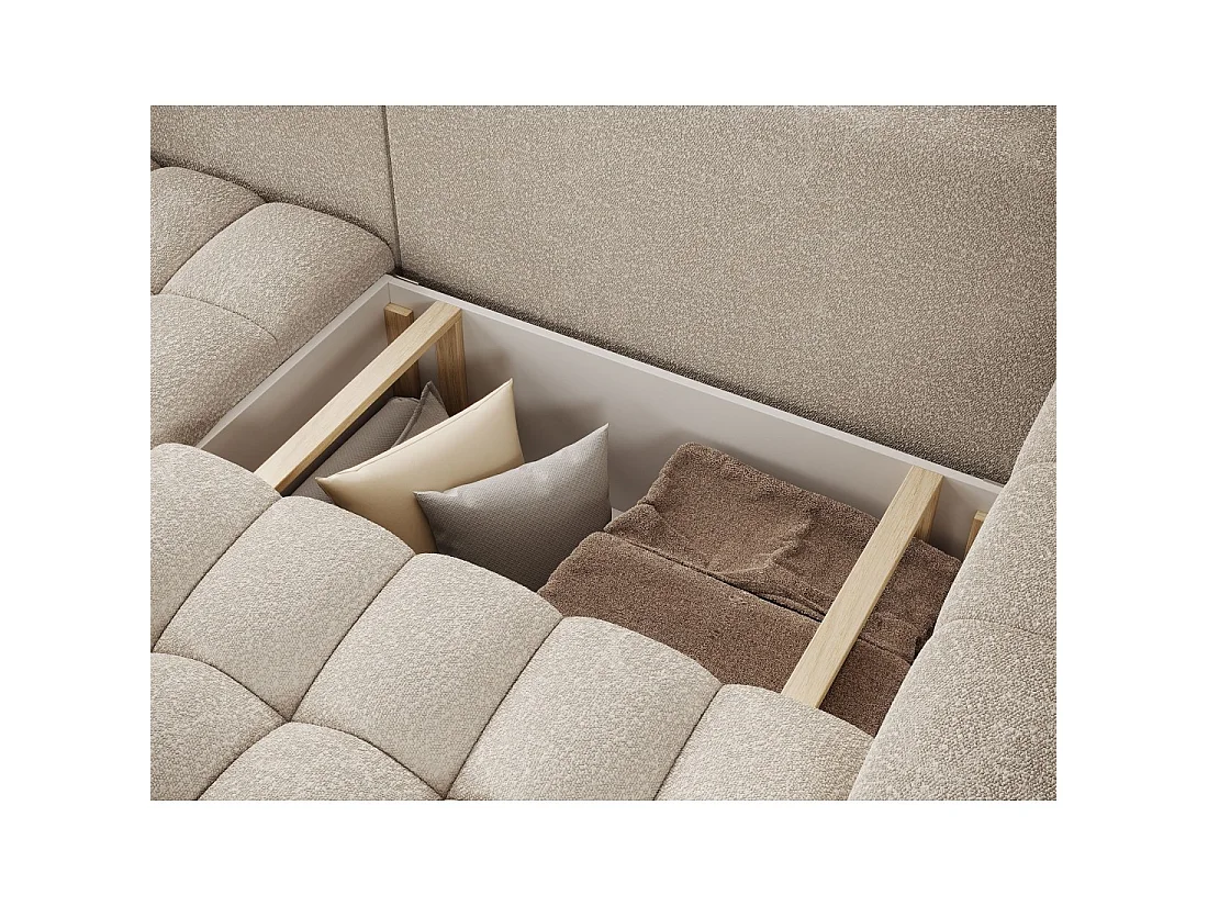 Canapé d'angle convertible DORY beige 250 cm avec coffre de rangement angle droit