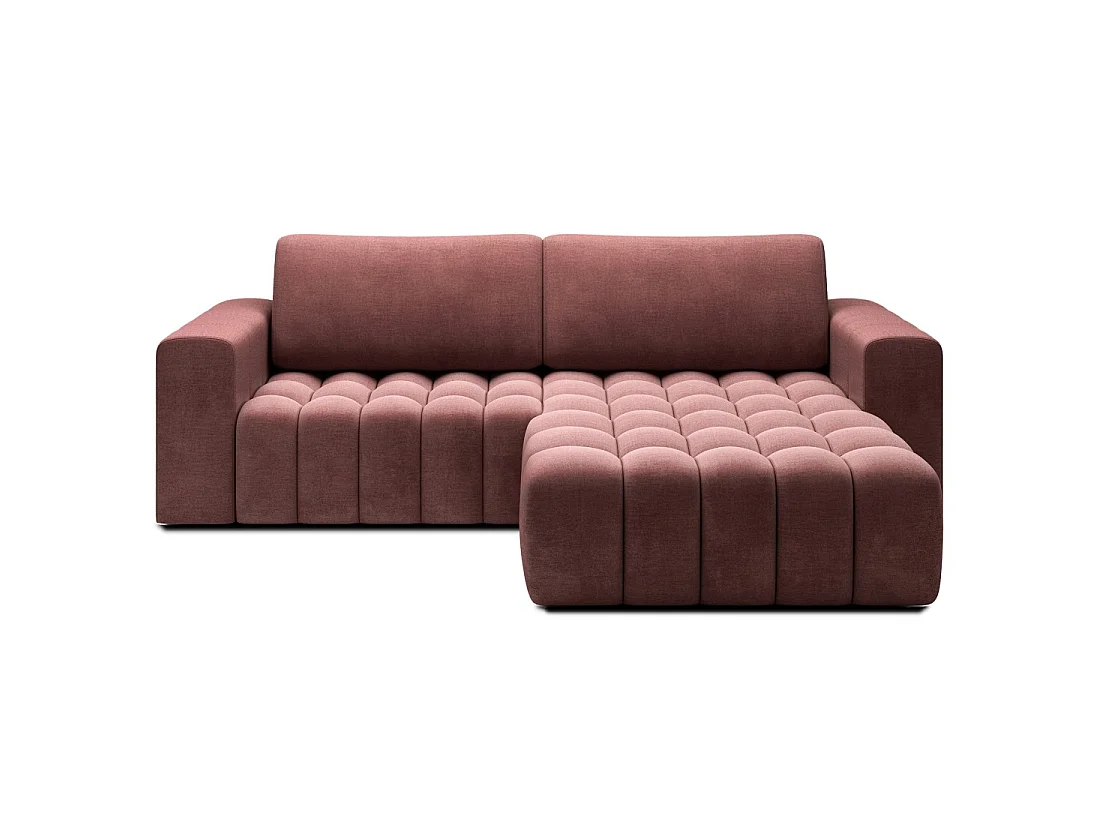 Canapé d'angle convertible DORY rose 250 cm avec coffre de rangement angle droit
