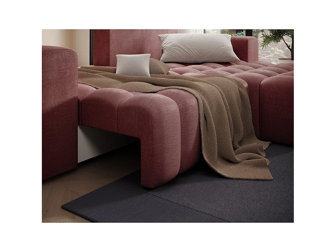 Canapé d'angle convertible DORY rose 250 cm avec coffre de rangement angle droit