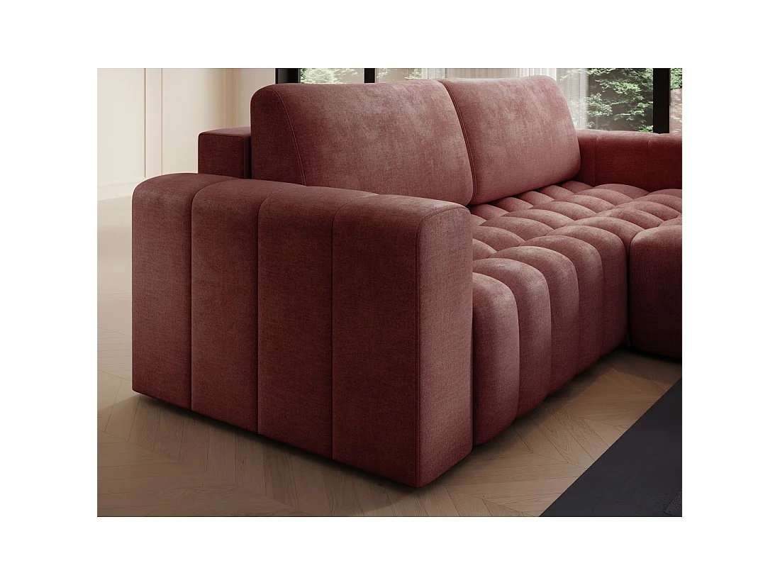Canapé d'angle convertible DORY rose 250 cm avec coffre de rangement angle droit