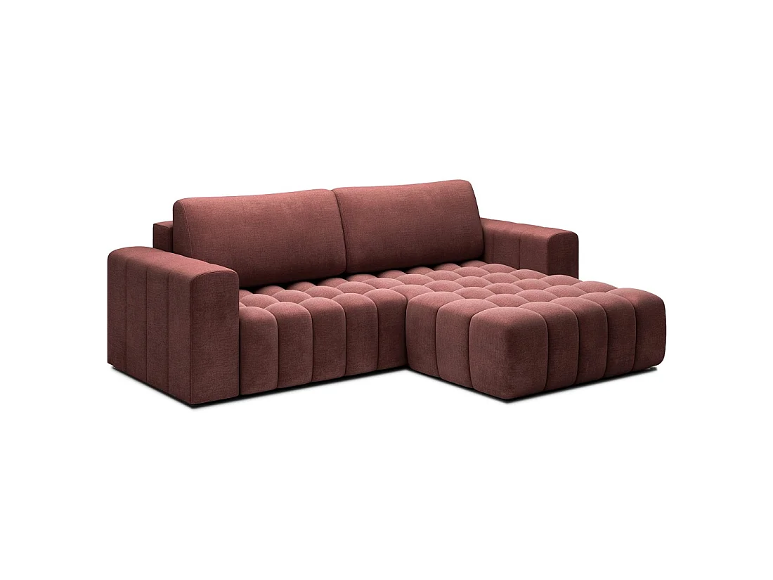 Canapé d'angle convertible DORY rose 250 cm avec coffre de rangement angle droit
