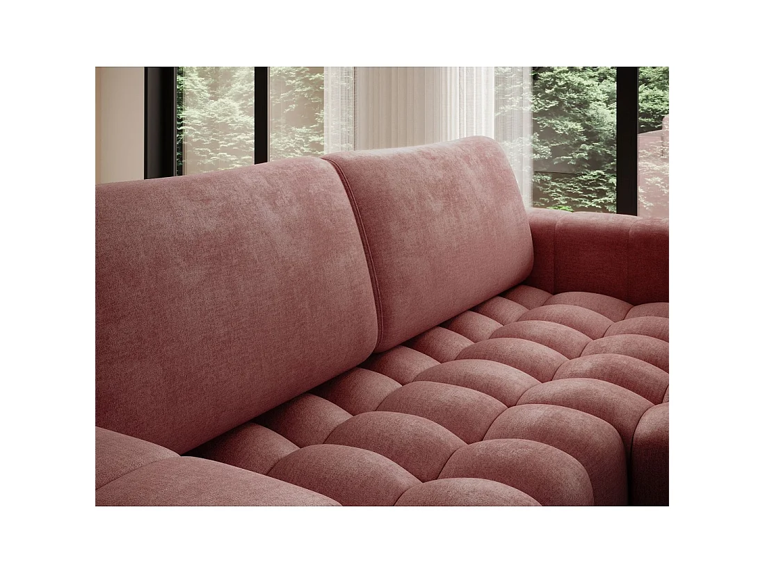 Canapé d'angle convertible DORY rose 250 cm avec coffre de rangement angle droit