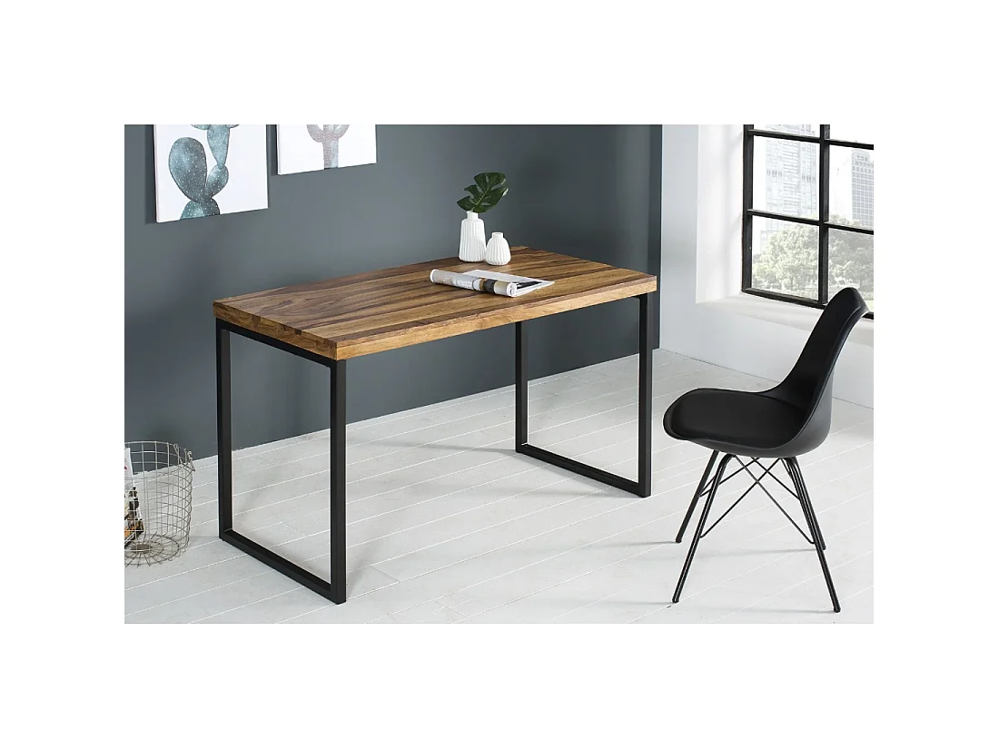Bureau industriel VORTEX 118 cm en bois massif de Sheesham avec pieds en U en métal noir
