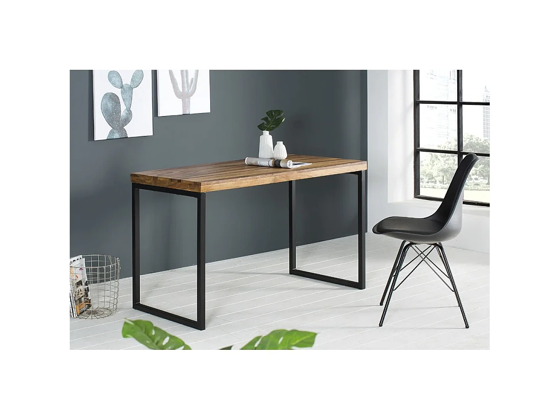 Bureau industriel VORTEX 118 cm en bois massif de Sheesham avec pieds en U en métal noir