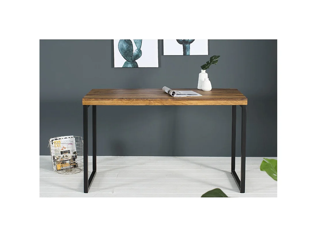 Bureau industriel VORTEX 118 cm en bois massif de Sheesham avec pieds en U en métal noir