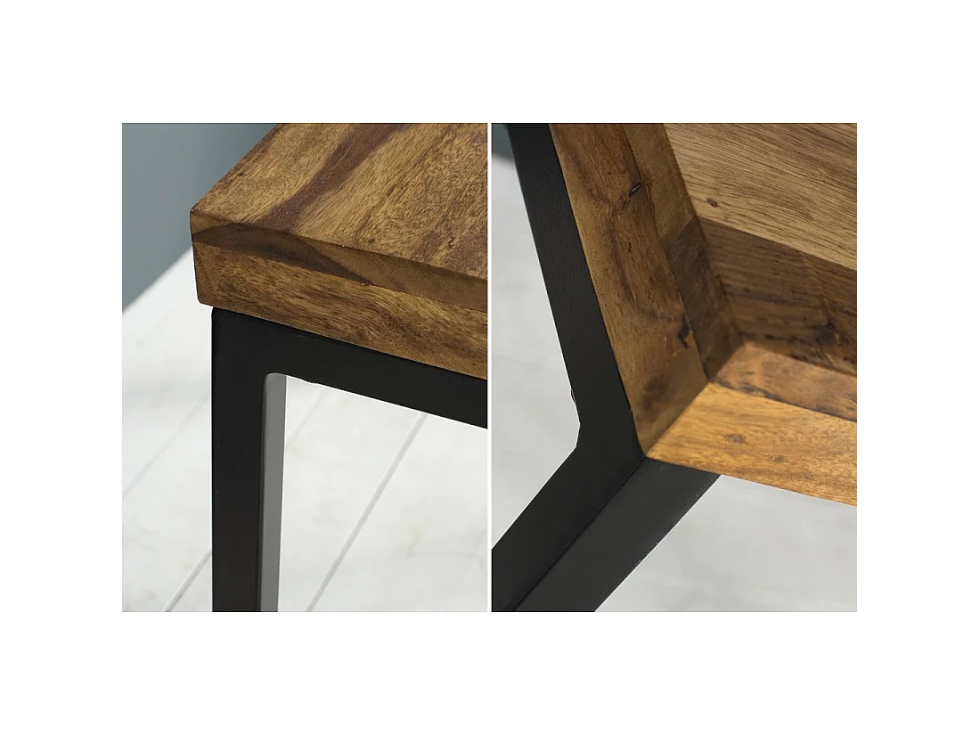 Bureau industriel VORTEX 118 cm en bois massif de Sheesham avec pieds en U en métal noir