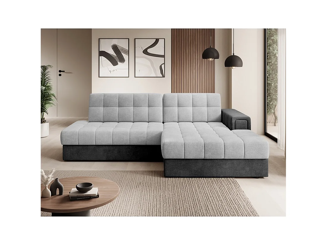 Canapé d'angle convertible CUBITO gris et noir 240 cm avec coffre et couchage