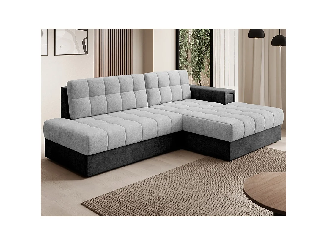 Canapé d'angle convertible CUBITO gris et noir 240 cm avec coffre et couchage