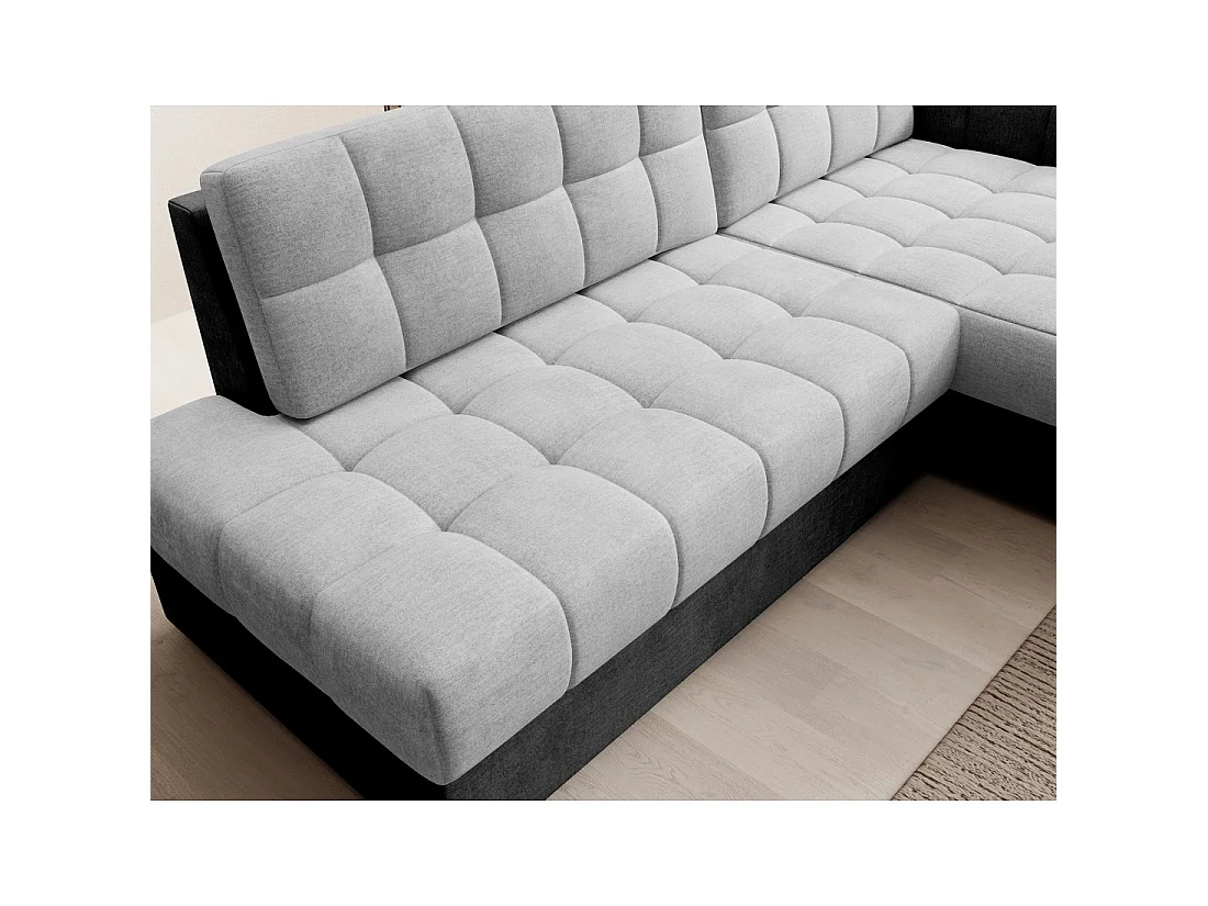 Canapé d'angle convertible CUBITO gris et noir 240 cm avec coffre et couchage