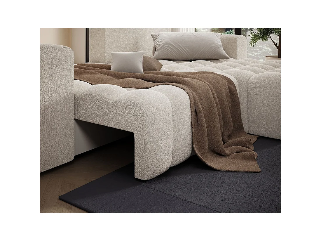 Canapé d'angle convertible DORY crème 250 cm avec coffre de rangement angle droit
