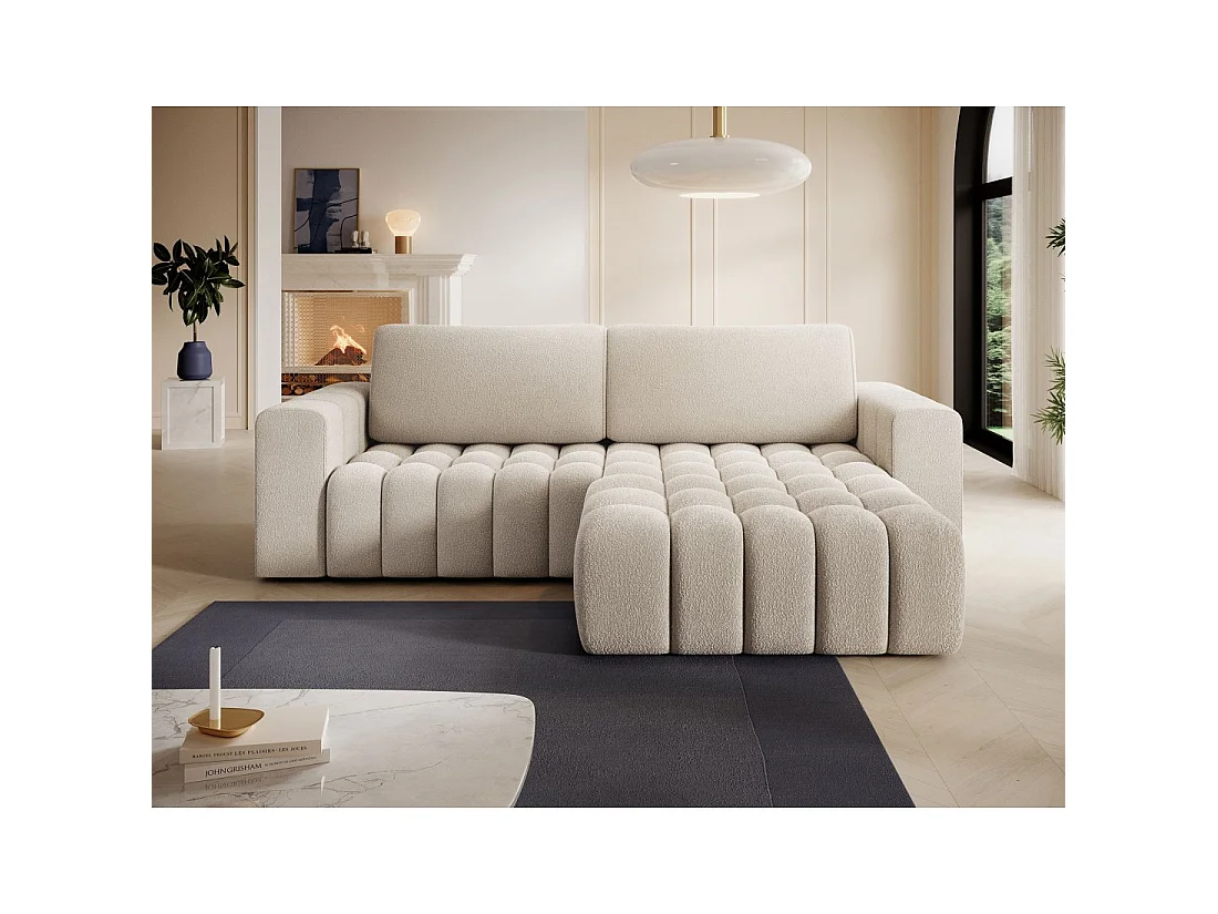 Canapé d'angle convertible DORY crème 250 cm avec coffre de rangement angle droit