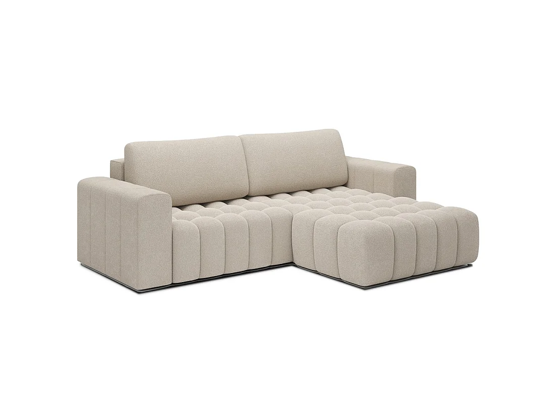 Canapé d'angle convertible DORY crème 250 cm avec coffre de rangement angle droit