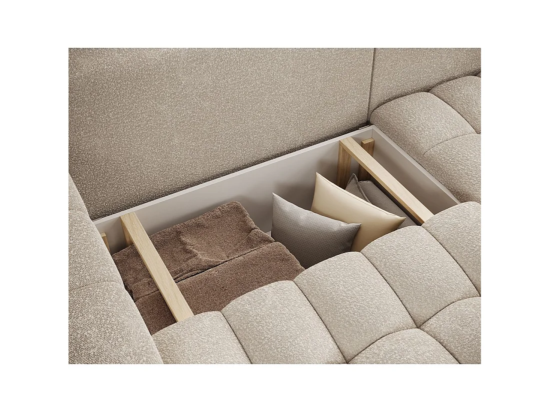 Canapé d'angle convertible DORY crème 250 cm avec coffre de rangement angle droit