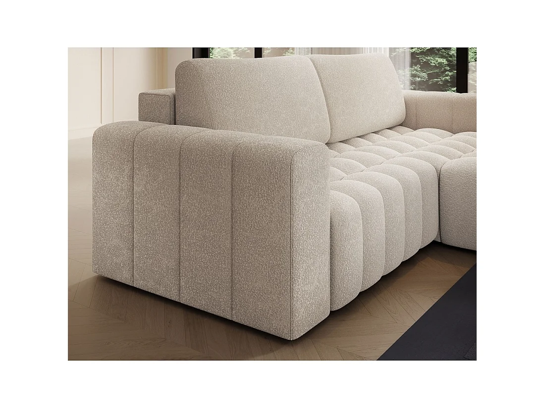 Canapé d'angle convertible DORY crème 250 cm avec coffre de rangement angle droit