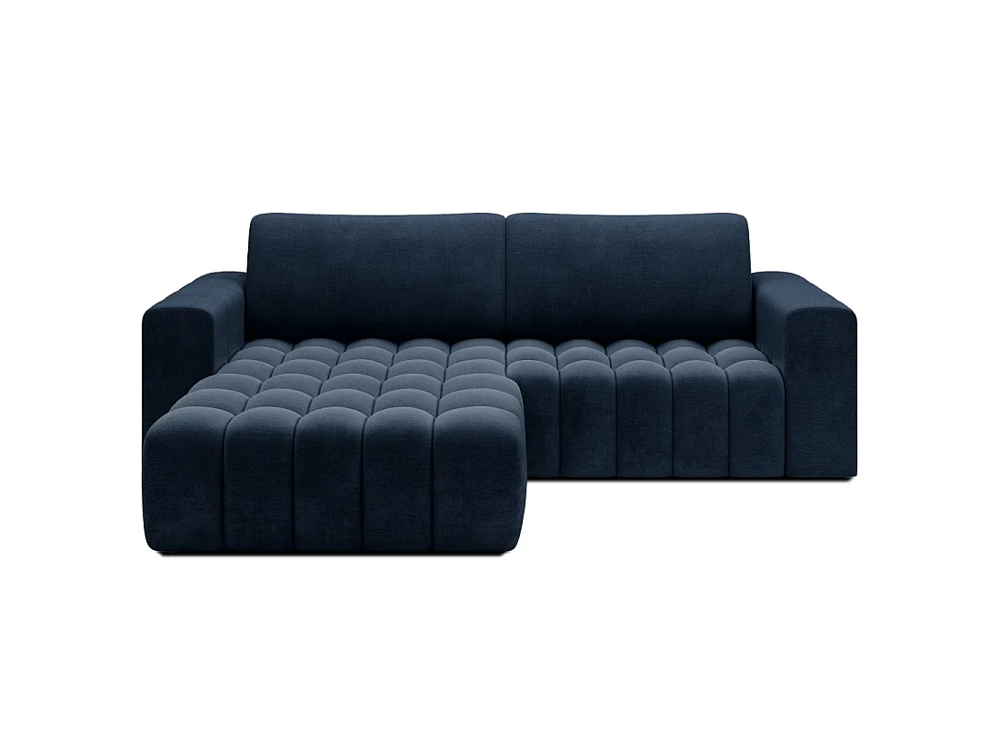 Canapé d'angle convertible DORY bleu foncé 250 cm avec coffre de rangement angle gauche