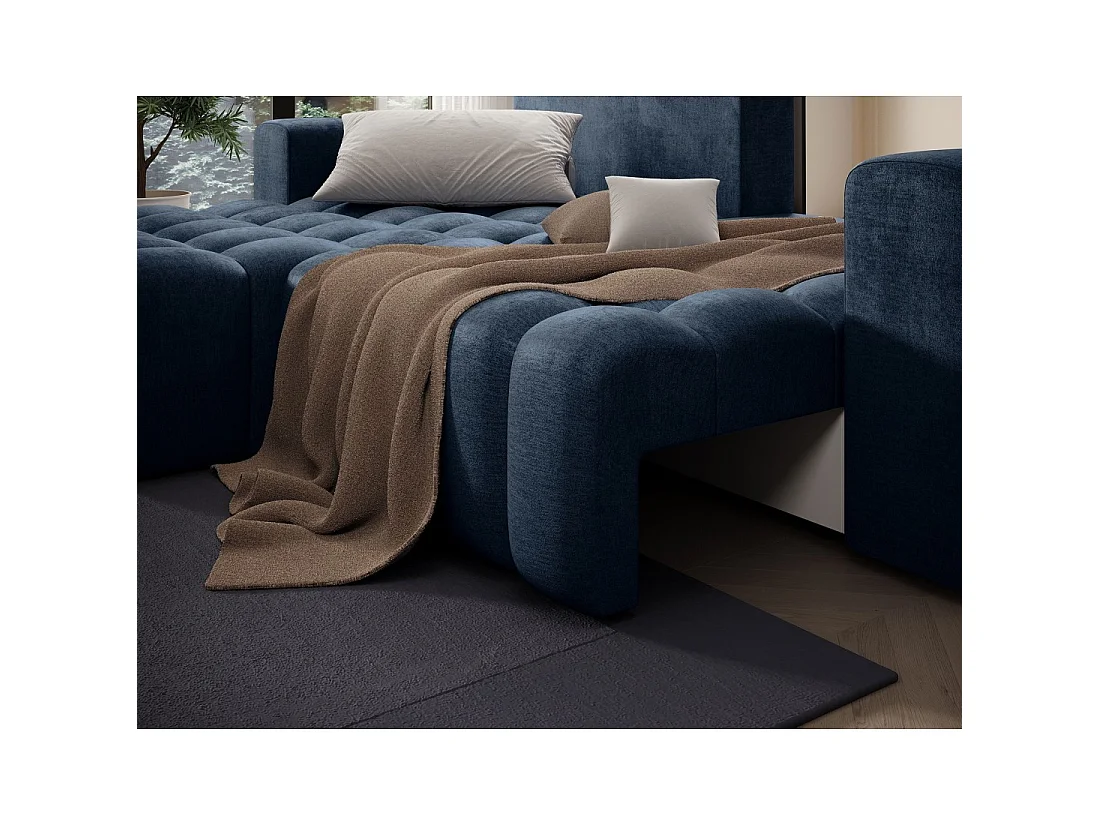 Canapé d'angle convertible DORY bleu foncé 250 cm avec coffre de rangement angle gauche