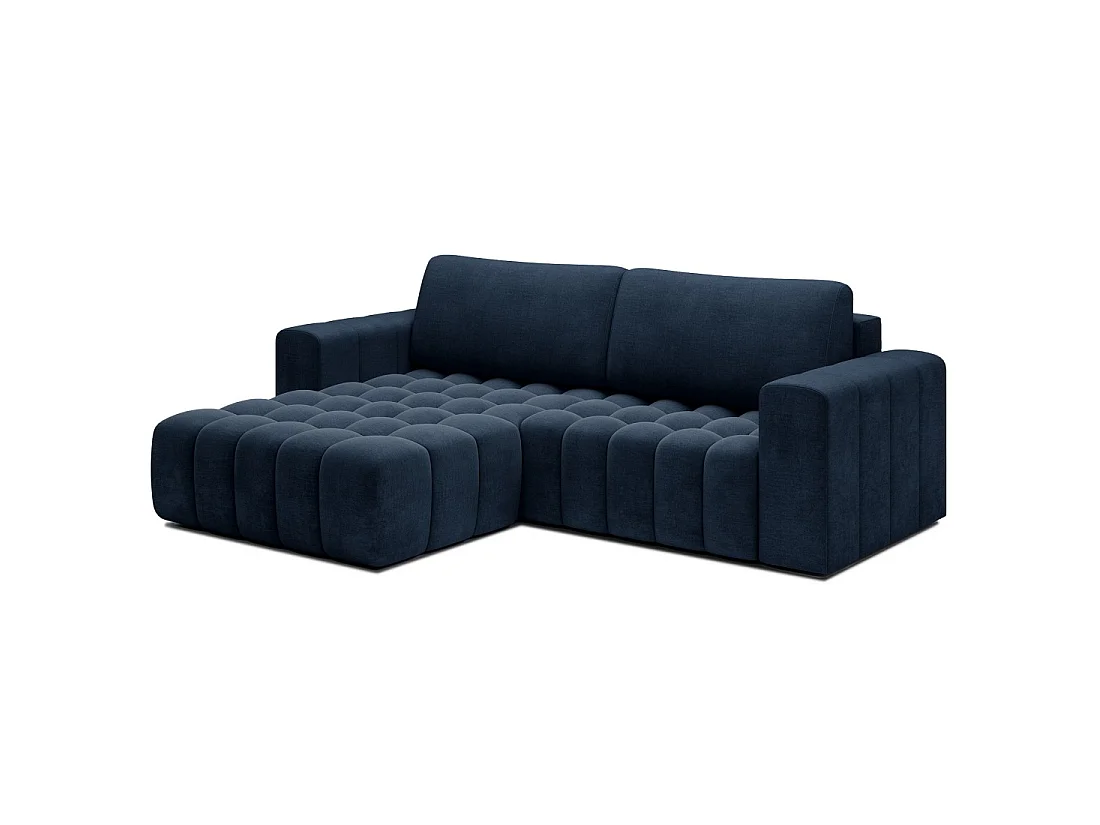 Canapé d'angle convertible DORY bleu foncé 250 cm avec coffre de rangement angle gauche