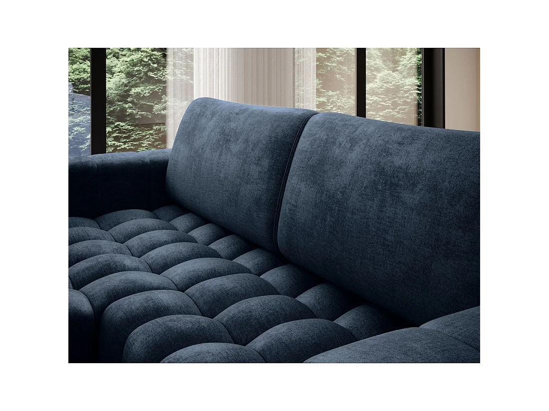 Canapé d'angle convertible DORY bleu foncé 250 cm avec coffre de rangement angle gauche