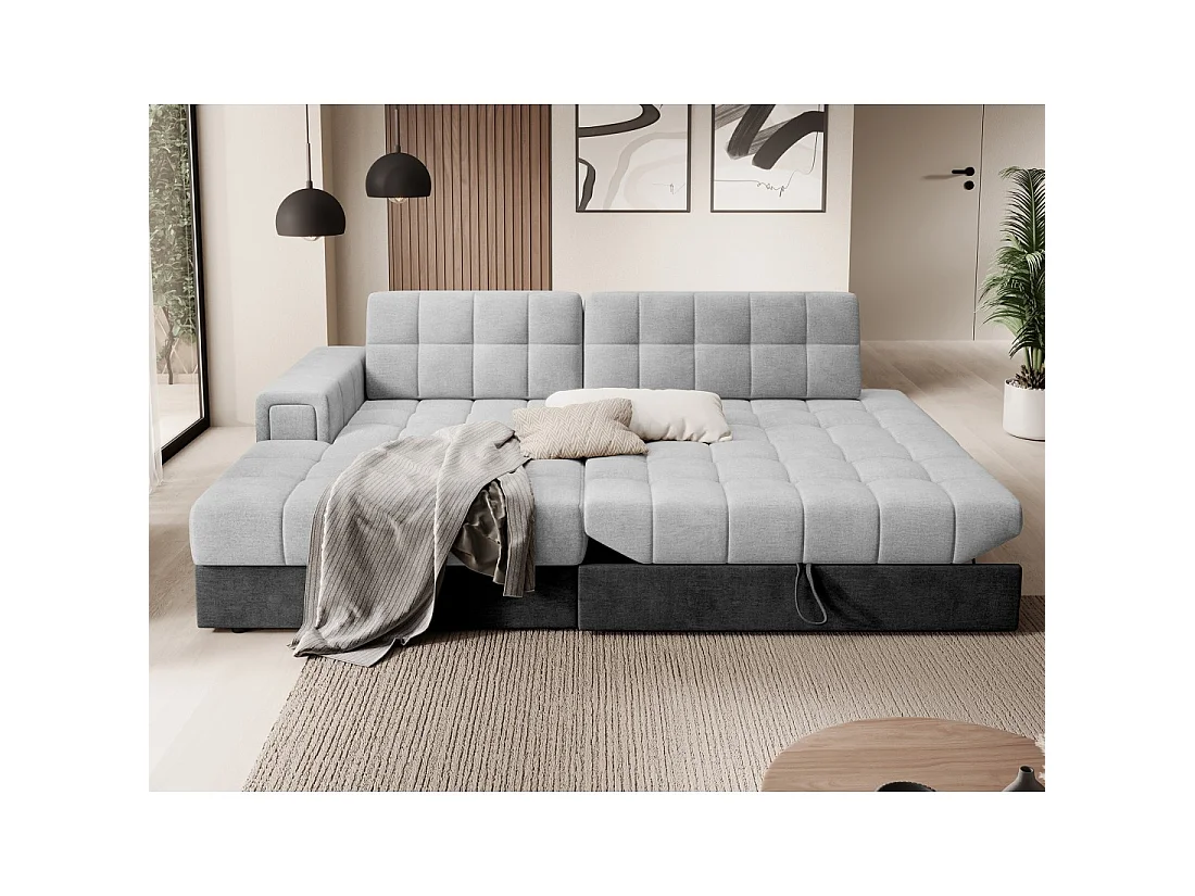 Canapé d'angle convertible CUBITO gris et noir 240 cm avec coffre de rangement