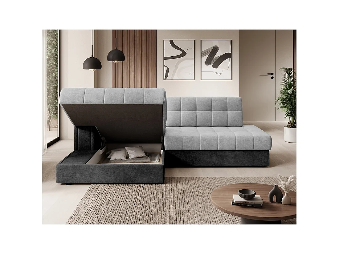 Canapé d'angle convertible CUBITO gris et noir 240 cm avec coffre de rangement