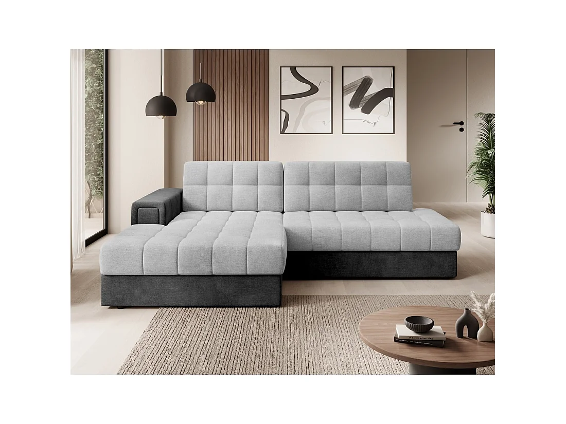 Canapé d'angle convertible CUBITO gris et noir 240 cm avec coffre de rangement