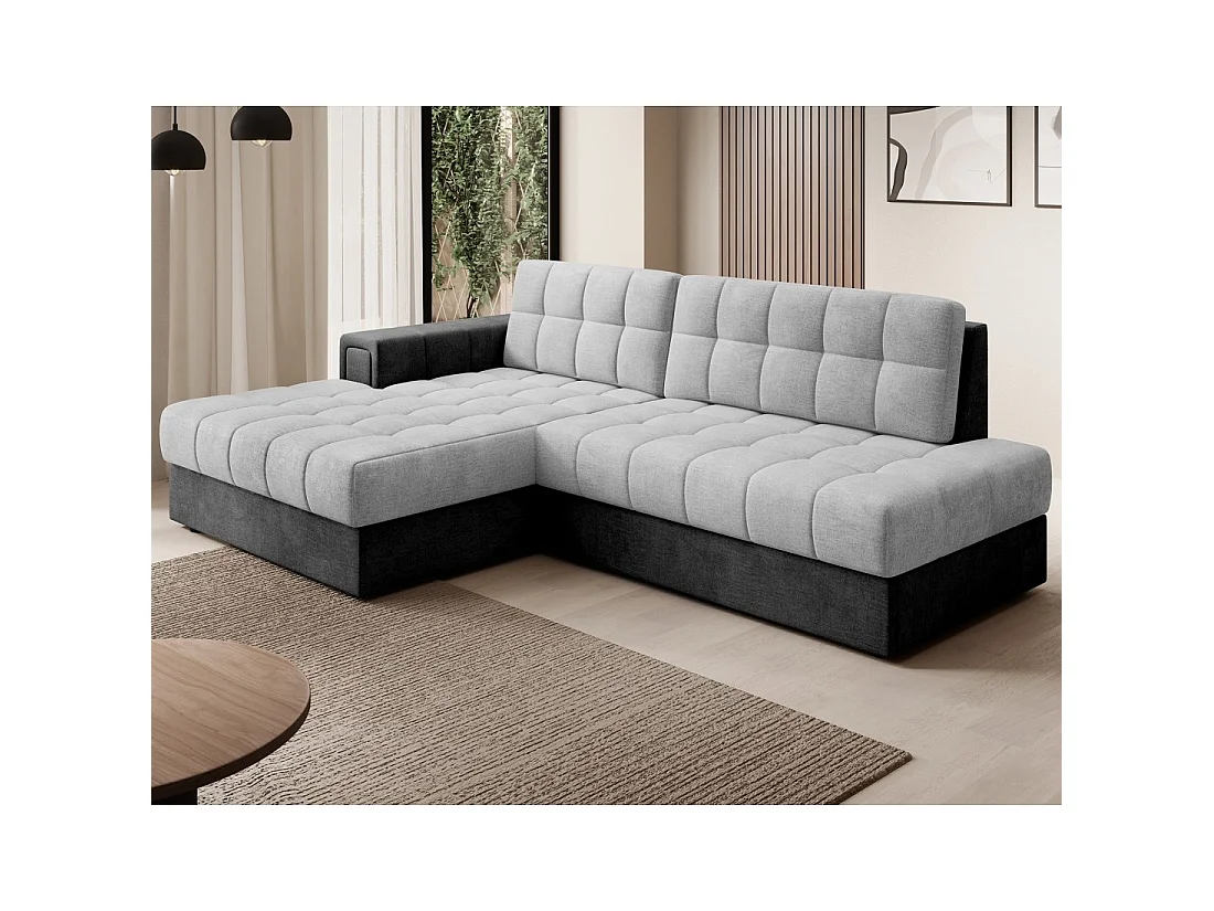 Canapé d'angle convertible CUBITO gris et noir 240 cm avec coffre de rangement