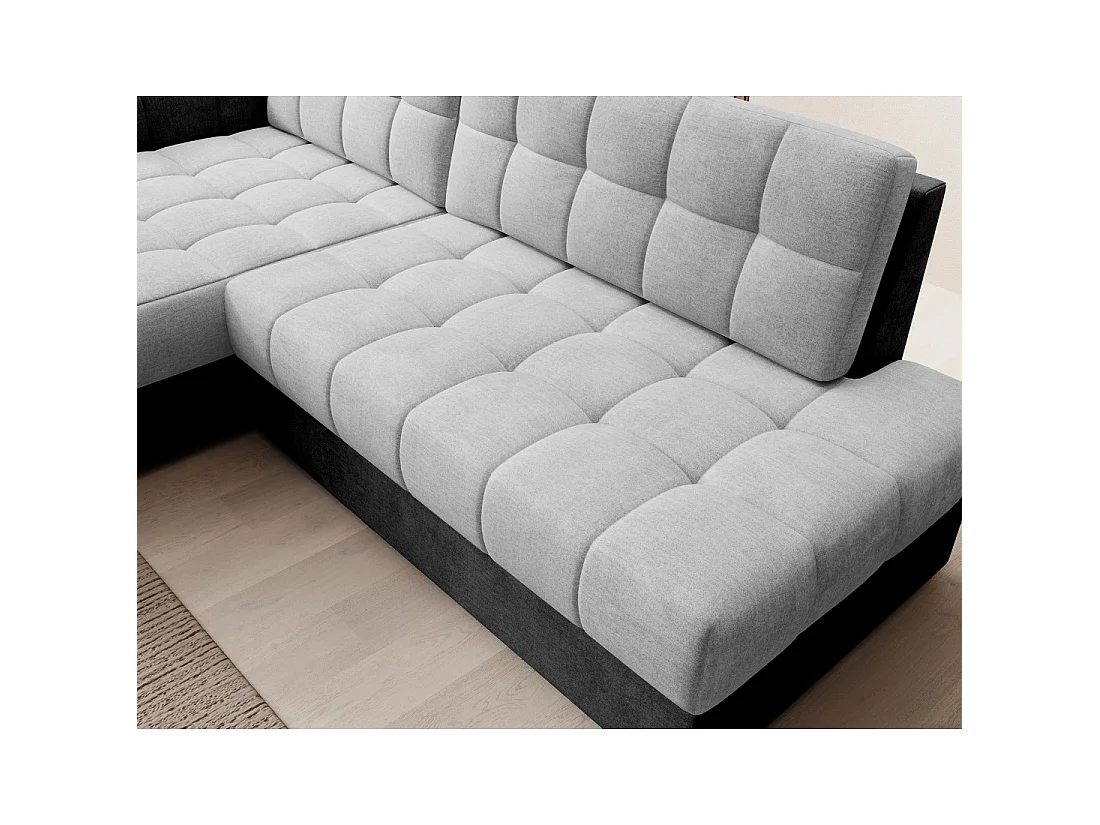 Canapé d'angle convertible CUBITO gris et noir 240 cm avec coffre de rangement