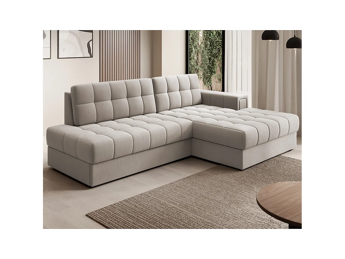 Canapé d'angle convertible CUBITO beige 240 cm avec coffre et couchage