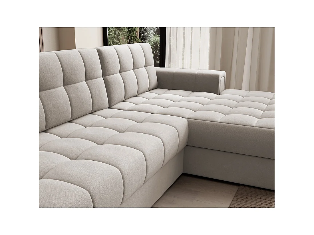 Canapé d'angle convertible CUBITO beige 240 cm avec coffre et couchage