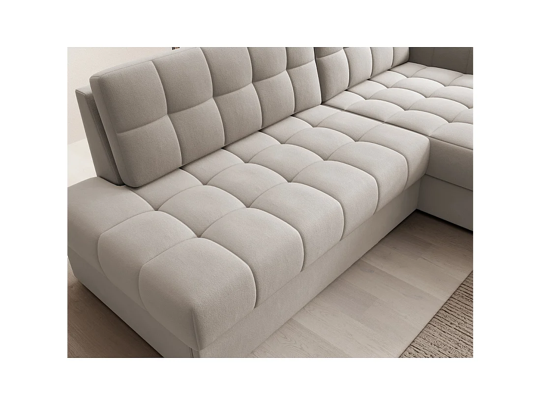 Canapé d'angle convertible CUBITO beige 240 cm avec coffre et couchage