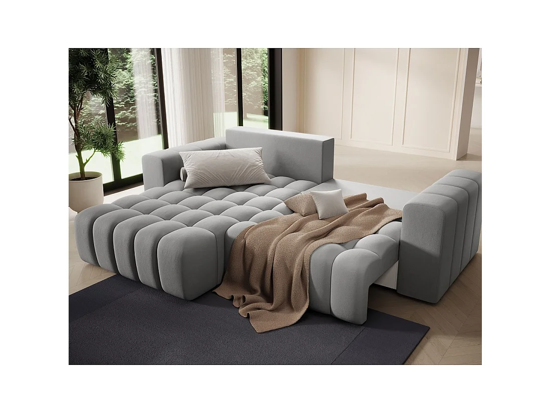 Canapé d'angle convertible DORY gris 250 cm avec coffre de rangement angle gauche