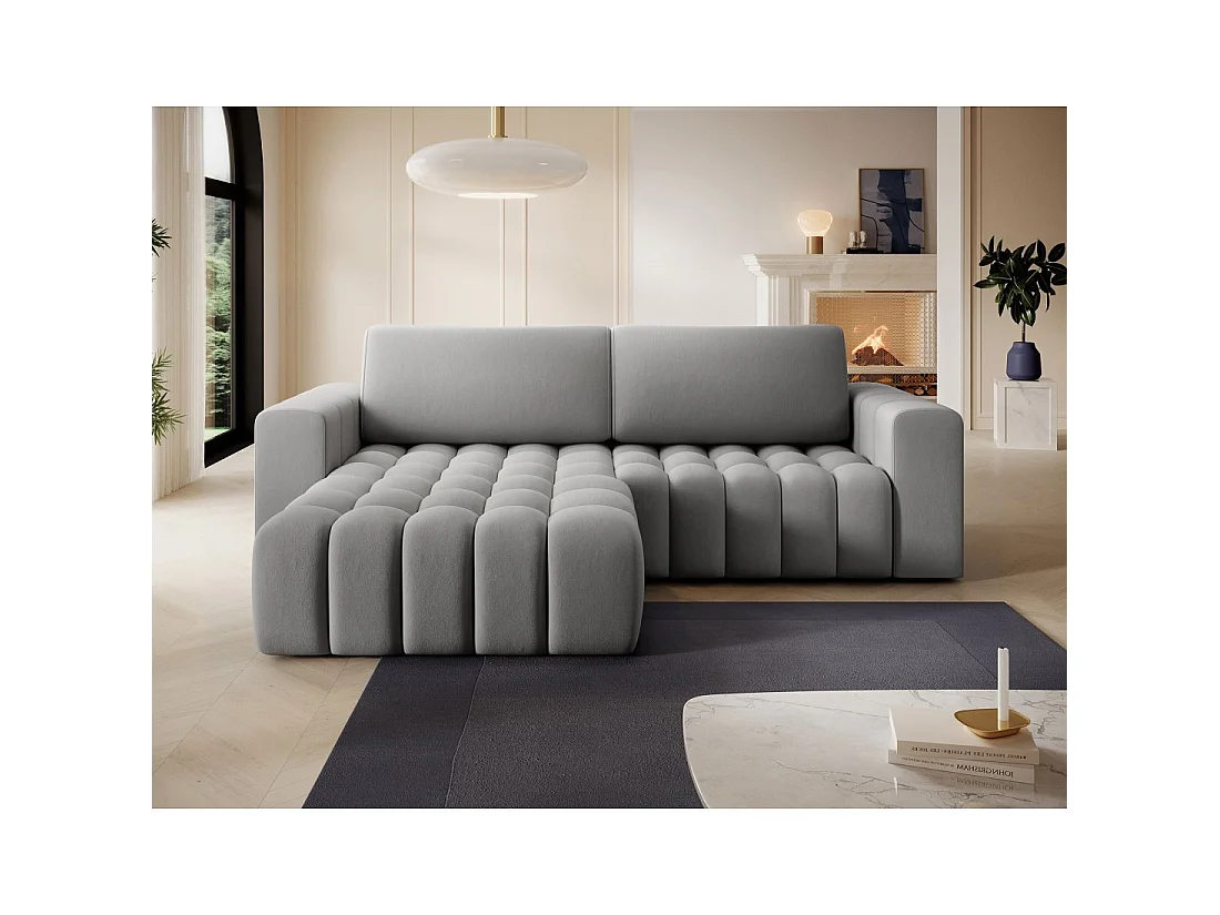 Canapé d'angle convertible DORY gris 250 cm avec coffre de rangement angle gauche