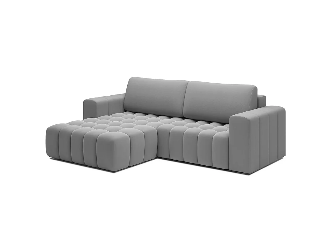 Canapé d'angle convertible DORY gris 250 cm avec coffre de rangement angle gauche
