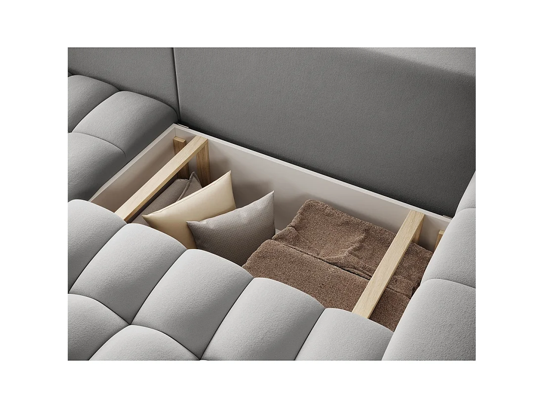 Canapé d'angle convertible DORY gris 250 cm avec coffre de rangement angle gauche
