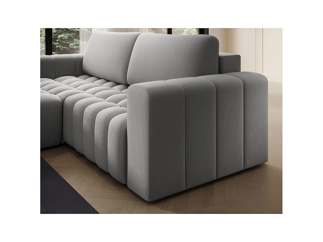 Canapé d'angle convertible DORY gris 250 cm avec coffre de rangement angle gauche