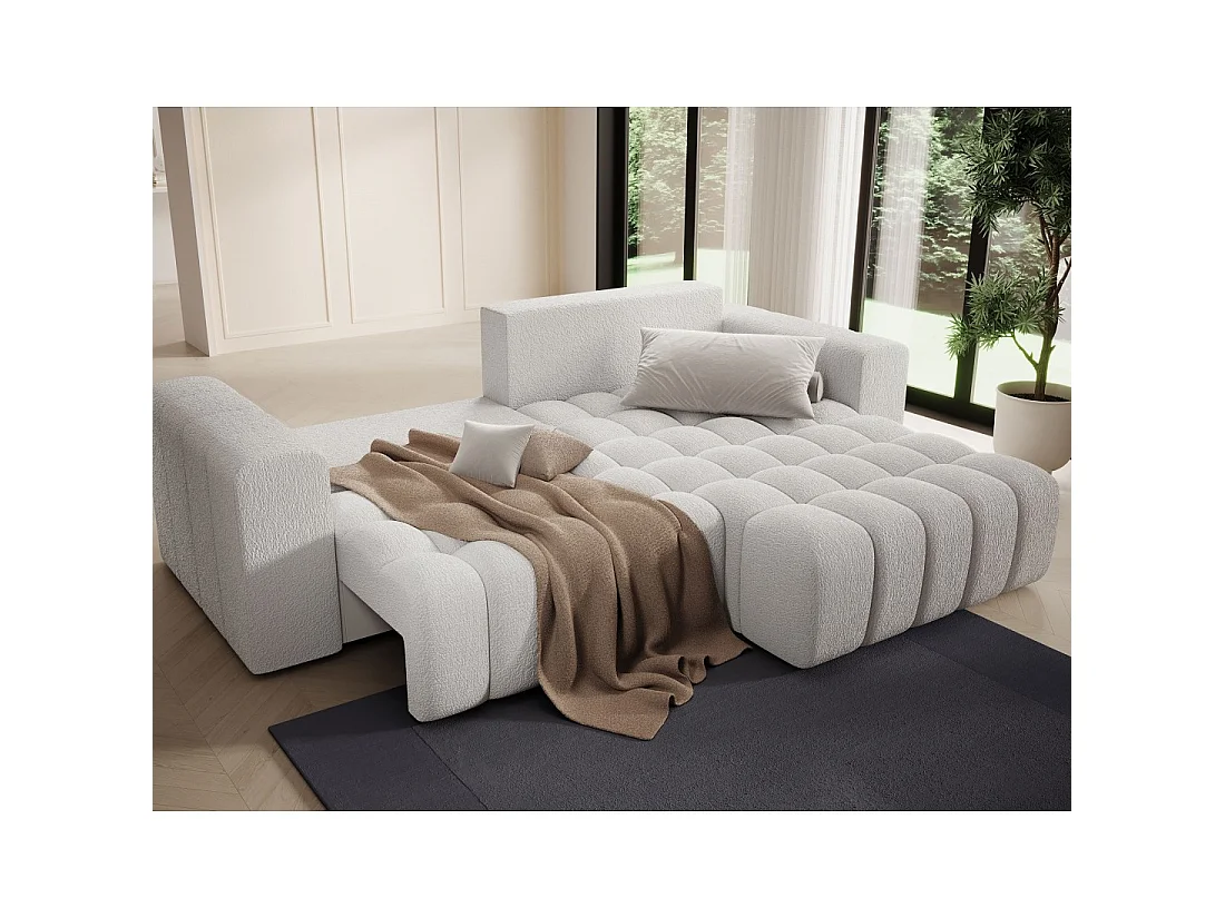 Canapé d'angle convertible DORY blanc 250 cm avec coffre de rangement angle droit