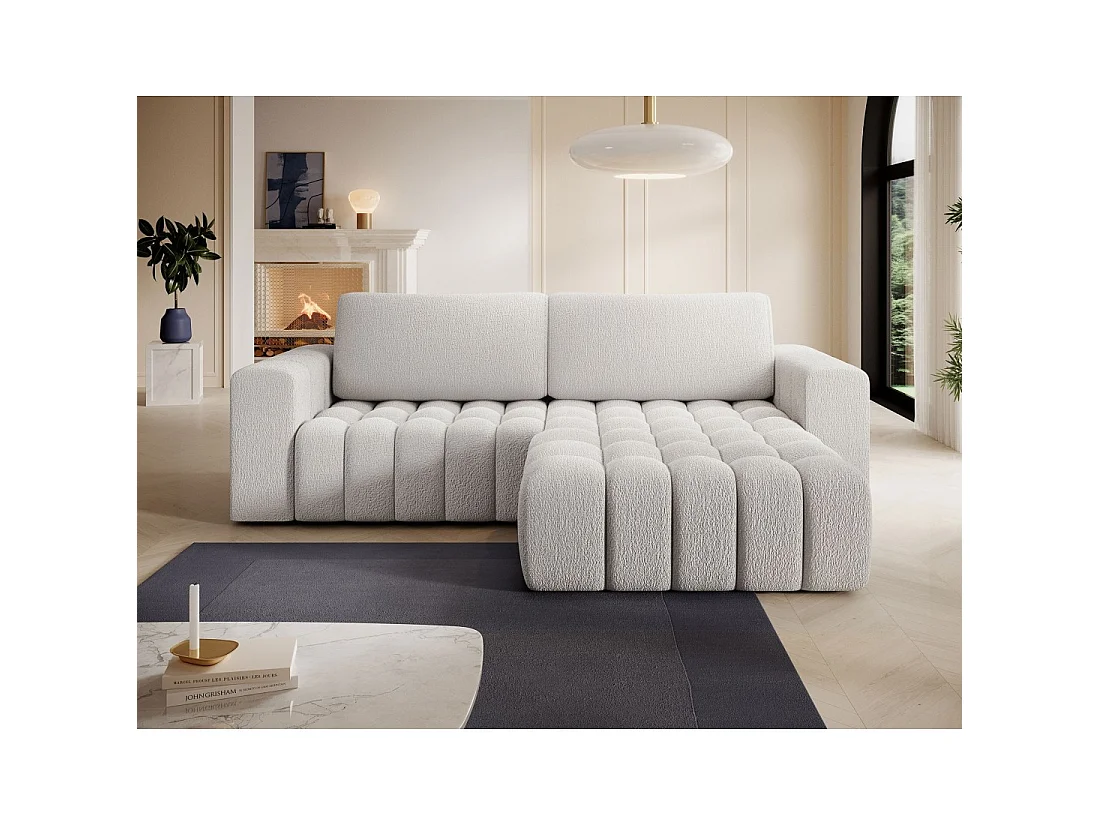 Canapé d'angle convertible DORY blanc 250 cm avec coffre de rangement angle droit