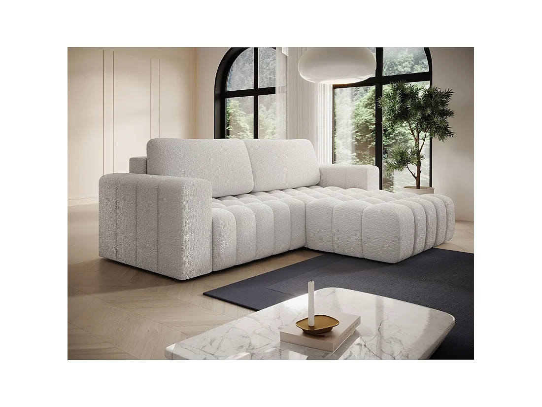 Canapé d'angle convertible DORY blanc 250 cm avec coffre de rangement angle droit