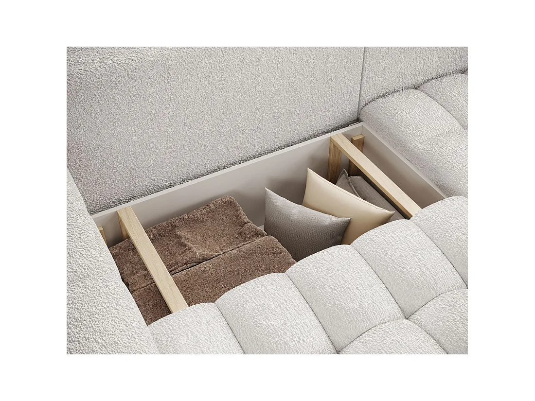 Canapé d'angle convertible DORY blanc 250 cm avec coffre de rangement angle droit