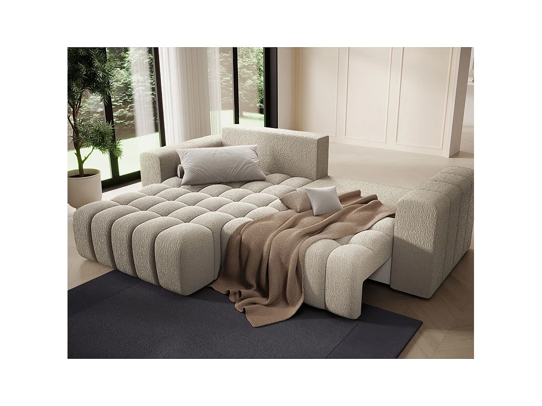 Canapé d'angle convertible DORY beige foncé 250 cm avec coffre de rangement angle droit