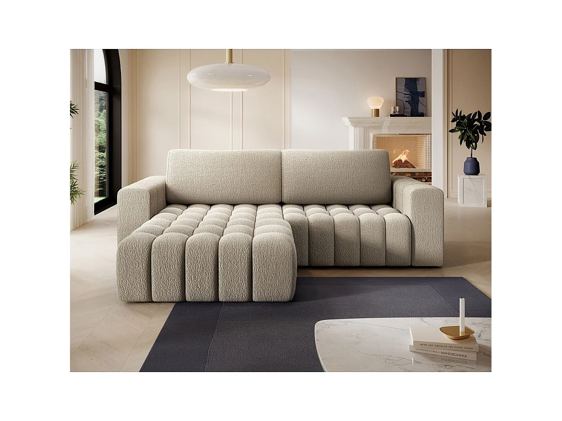Canapé d'angle convertible DORY beige foncé 250 cm avec coffre de rangement angle droit