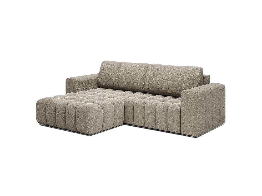 Canapé d'angle convertible DORY beige foncé 250 cm avec coffre de rangement angle droit