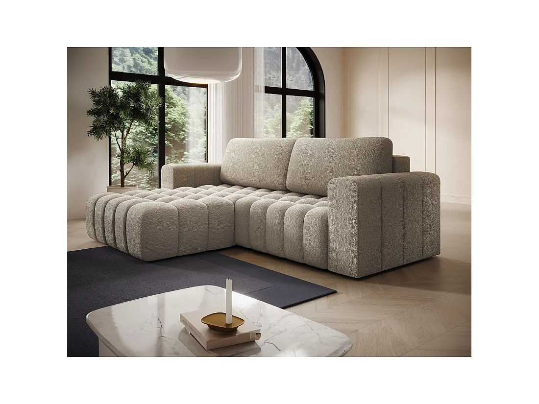 Canapé d'angle convertible DORY beige foncé 250 cm avec coffre de rangement angle droit