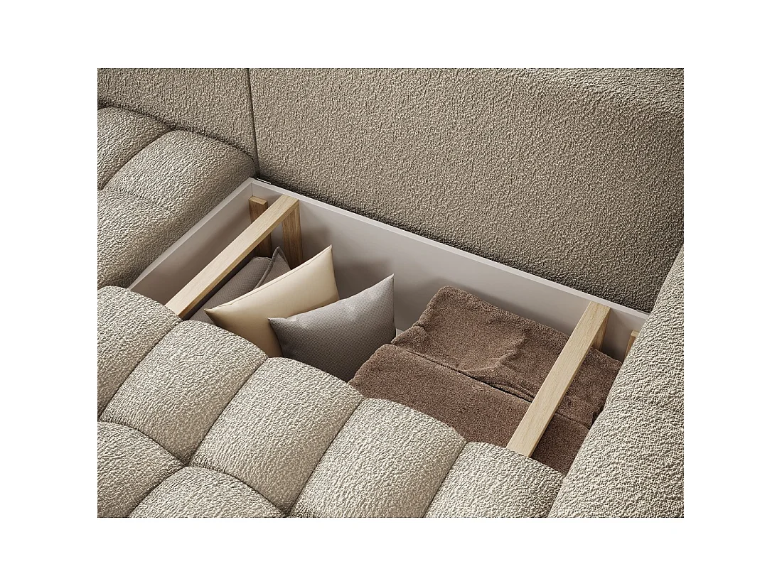Canapé d'angle convertible DORY beige foncé 250 cm avec coffre de rangement angle droit