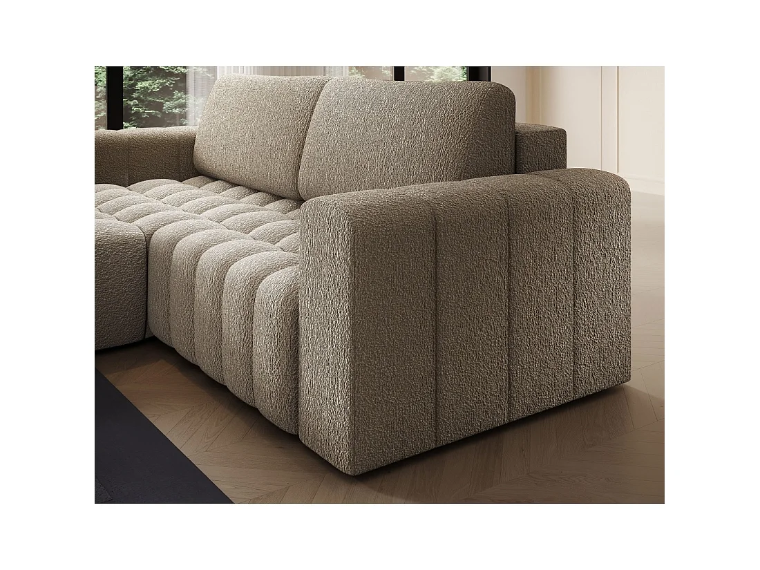 Canapé d'angle convertible DORY beige foncé 250 cm avec coffre de rangement angle droit